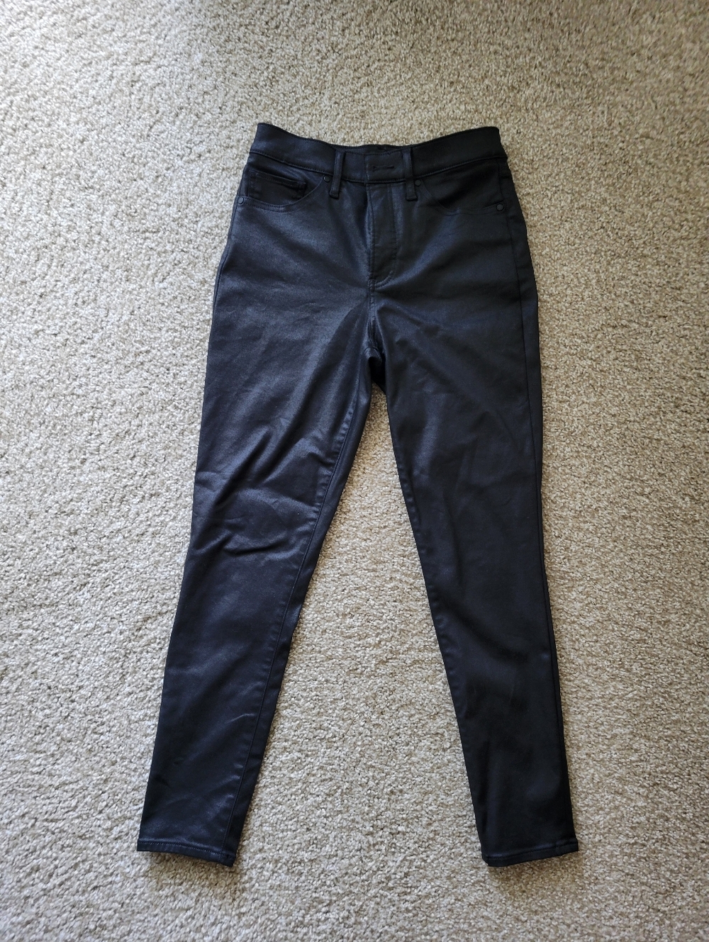 High Waisted Black Coated Skinny Jeans